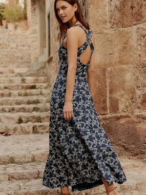Pact Organic Fit and Flare Open Back Floral Maxi Dress Size XXL